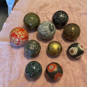 Decorative Spheres Set - Black, Gold, Red Accents